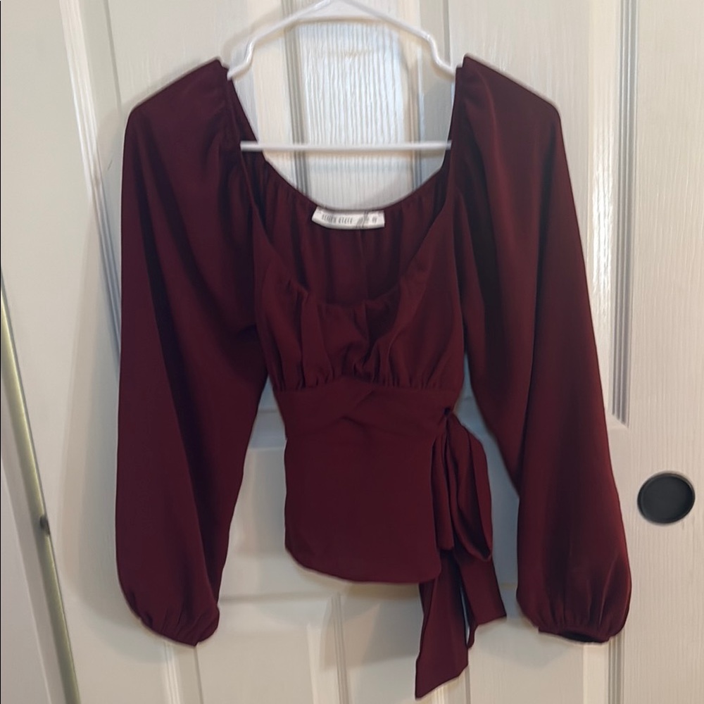 Altar'd State Dark Red Long Sleeve Blouse with Tie